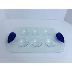 DANSK Escargot Egg Tea Light Textured Glass Plate with Purple Handles